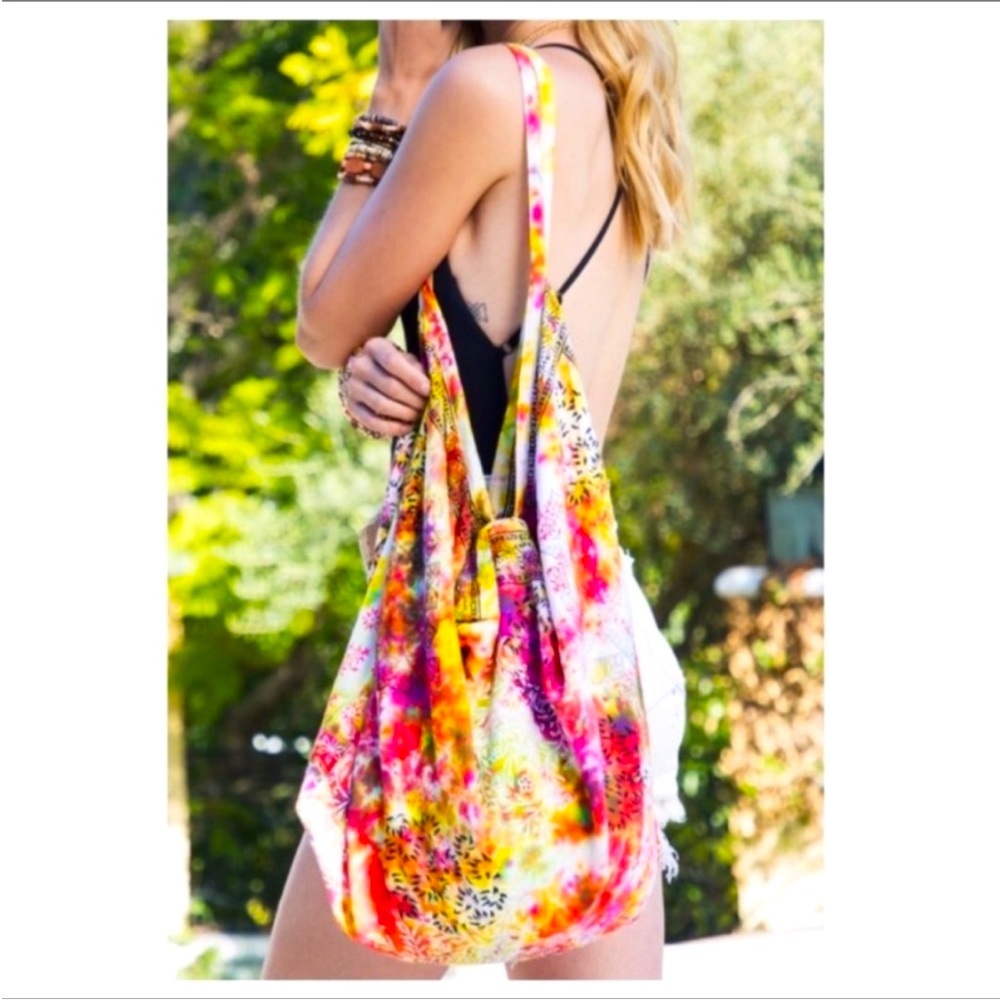 Boho Floral Pink and Orange Tote Bag - Picture 1 of 3